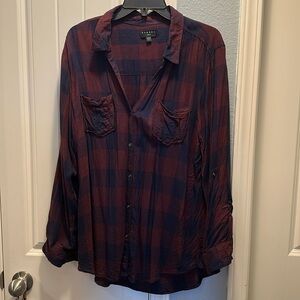 Tinsel Plaid Button Down Top Blue & Red Size XL